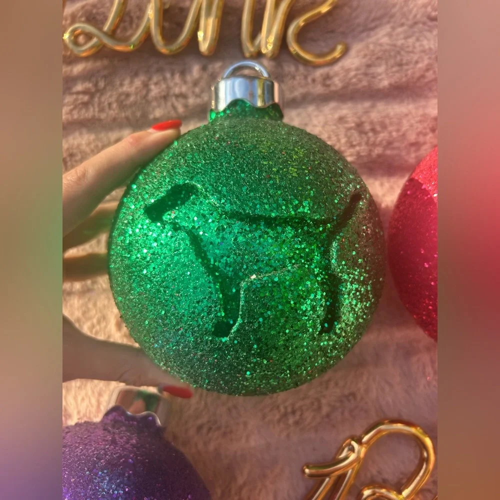RARE Victoria’s Secret Pink Large Christmas Tree Ornament Balls Set Of 3